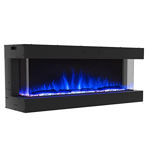 Valuxhome 3-Sided Electric Fireplace, 42 Inch Recessed and Wall Mounted Fireplaces, Built-in Fireplace Decorations for Living Room with Overheating Protection, Remote, Log & Crystals, Black Valuxhome