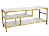 AT-VALY 3-Tier Stand for TV Media Console Table with Open Shelving Storage for Living Room Bedroom (Gold Frame with White Faux Marble top PB Board) AT-VALY