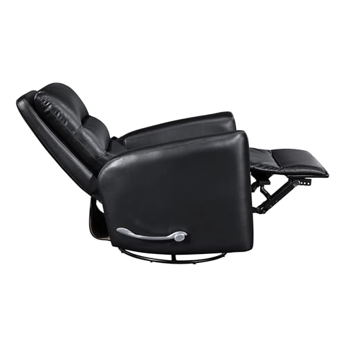 Lexicon Swivel Glider Recliner Chair, Comfy Nursery Glider, Faux Leather Recliner, Manual Reclining Chair for Living Room/Office/Apartment, Black Lexicon