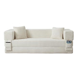 78-Inch Boneless Sofa in a Box, Foldable 2 Seat Foam Couches Corduroy Floor Cloud Loveseat Sofa with Wide Armrest and 2 Back Pillows, No Assembly Required ERYE