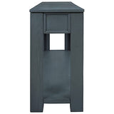 Knocbel Console Table with 4 Storage Drawers Bottom Shelf, Rustic Distressed Sofa Table for Entryway Hallway, Assembly Required, 63" W x 14" D x 30" H, Navy Knocbel