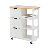 Shintenchi Kitchen Island Cart with Storage,Rolling Kitchen Island Storage Cabinet,Side Table on Wheels with Worktop,3 Open Shelves and 3 Drawers for Kitchen,Dinning Room, White Shintenchi