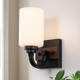 Mecgirn 1-Light Milk Glass Wall Sconces, Farmhouse Vanity Light Fixtures for Bathroom, Black and Wood Wall Lighting, Wall Sconce for Hallway, Entryway, Bedroom, Living Room Mecgirn