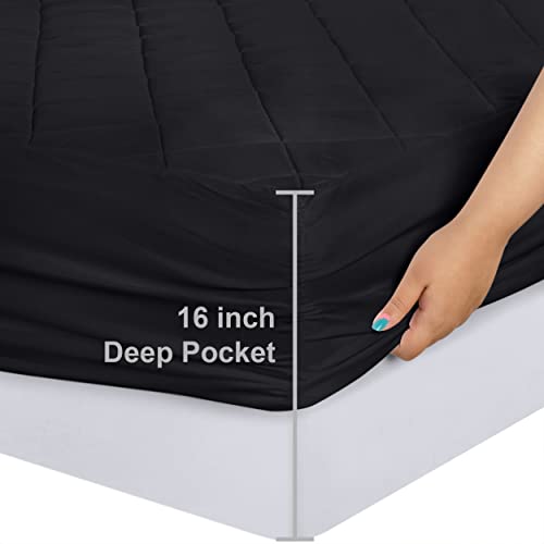 Utopia Bedding Quilted Fitted Mattress Pad, King Size, Elastic Fitted Mattress Topper Protector and Cover with Deep Pocket Stretches up to 16 Inches, Machine Washable (Black) Utopia Bedding