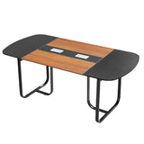 VEVOR Conference Table, 6 ft Oval Office Meeting Table for 6-8 Person, Modern Seminar Desk with Metal Legs, Large Meeting Desk for Office, Boardroom, Conference Room, Easy Assembly, Black & Brown VEVOR