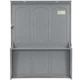 Merax Queen Size Murphy Bed with Small Storage Shelf(AS Desk), Wall Murpht Bed Cabinet Queen with Lights and USB Charging Station, No Box Spring Needed, Gray Merax