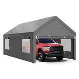 JY QAQA Carport, 12x20 FT Heavy Duty Carport with Roll-Up Window and Sandbags, Portable Garage with Removable Side Walls and Doors, Car Canopy with All-Season Tarp for Cars, Trucks, Boats, Grey JY QAQA PET