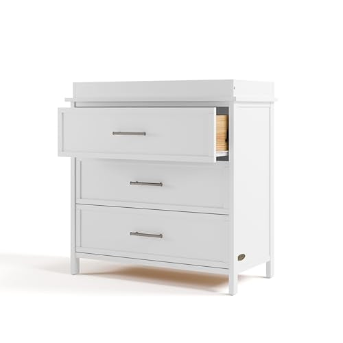 Graco Classic 3 Drawer Changing Table Dresser (White) - GREENGUARD Gold Certified Baby Dresser with Changing Table Top, Includes Interlocking Drawer System Graco