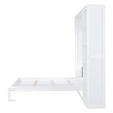 Harper & Bright Designs Queen Size Murphy Bed, Wooden Wall Bed with Shelves, White Harper & Bright Designs