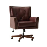 HULALA HOME Faux Leather Home Office Chair with Tilt Mechanism and Reclining Backrest, 360 ° Swivel Desk Chair with Metal Base, Button Tufted Computer Task Chair, Height Adjustable, Brown HULALA HOME