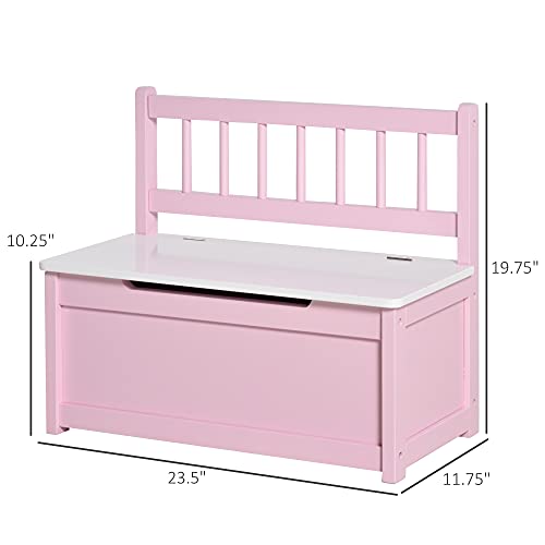 Qaba 2-in-1 Kids Wooden Toy Organizer Chest Storage Box with Seat Bench Cabinet Chunk Cube with Safety Pneumatic Rod Pink - WoodArtSupply