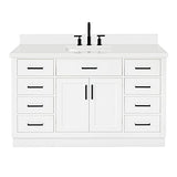 ARIEL Hepburn 55" White Bathroom Vanity with Sink, 1.5" Edge Pure White Quartz Countertop & Splash, Rectangular Sink, 2 Soft Closing Doors, 8 Full Extension Dovetail & 1 45-Degree Tilt Drawers ARIEL