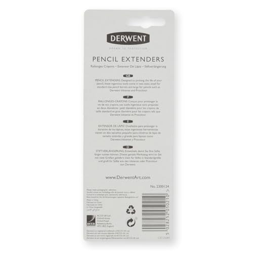 Derwent Pencil Extender Set, Silver and Black, for Pencils up to 8mm, (2300124) Derwent