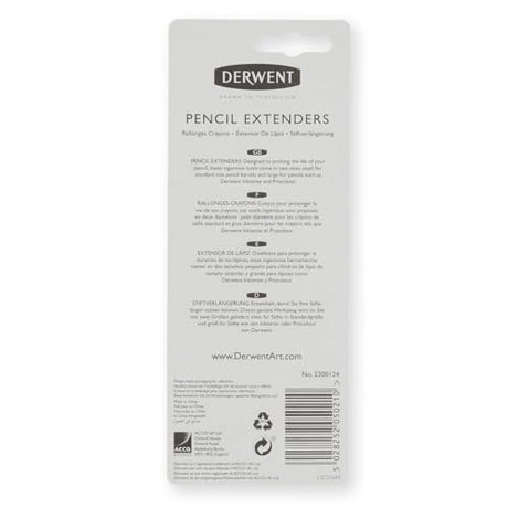 Derwent Pencil Extender Set, Silver and Black, for Pencils up to 8mm, (2300124) Derwent
