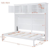 SOFTSEA Full Size Murphy Bed Cabinet with Storage, Solid Wood Murphy Bed with Shelves, Solid Wood Wall Bed Frame can be Folding into a Cabinet, Folding Wall Bed for Guestroom, White SOFTSEA