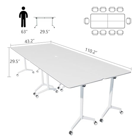 QXYXSM 9FT Conference Table, Conference Room Table Large Rectangle Folding Conference Tables for Office Meeting Conference Room Classroom (9FT) QXYXSM