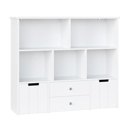 FOTOSOK Toy Storage Organizer with 4 Drawers, Toy Organizers and Storage with Concealed Wheels and 5 Storage Cubbies, Multifunctional Storage Chest Kids Storage Organization, Playroom Furniture, White