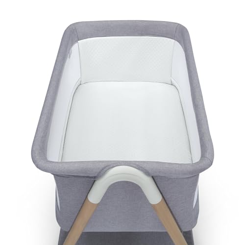 Simmons Kids Koi by The Bed Bassinet with Breathable Mesh and Natural Beechwood Legs, Dove Grey Delta Children