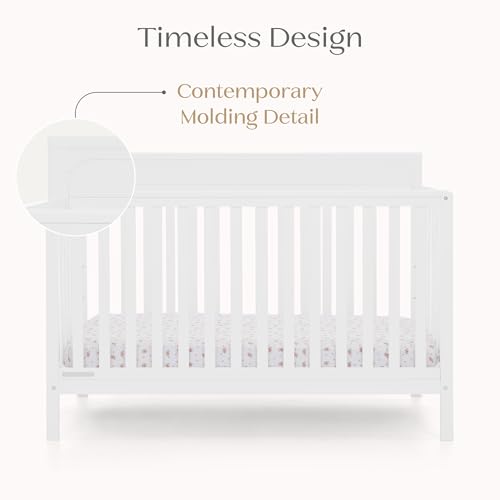 Delta Children Isabelle 6-in-1 Convertible Crib, Converts to Toddler Bed, Daybed, Sofa & Full Bed With/Without Footbaord, Fits Standard Crib Mattress, 3 Mattress Heights for Baby Nursery, Bianca White