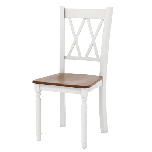 Giantex Dining Room Chairs Set of 4 White - Wooden Farmhouse Kitchen Chairs with Rubber Wood Seat, Acacia Wood Legs, Max Load 360 Lbs, Heavy Duty Wood Armless Dining Chairs with High Back Giantex