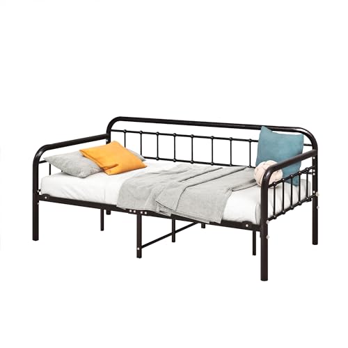 HOMERECOMMEND Metal Daybed Frame Twin Metal Slats Platform Base Box Spring Replacement Bed Sofa for Living Room Guest Room (Twin, Dark Copper) HOMERECOMMEND