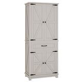YITAHOME 72.6" H Farmhouse Kitchen Pantry Cabinet, Freestanding Tall Storage Cabinet with 4 Doors, Drawer and Adjustable Shelves, Tall Cupboard for Dining Room, Living Room, White Oak YITAHOME