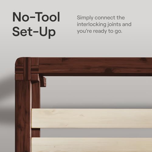 Nectar Bamboo Platform Bed Frame - California King - Walnut - Floating Center Support Legs - 12” Height - Tool Free Set Up - Contemporary - Sturdy Wooden Support Slats - Holds Up to 800 Pounds Nectar