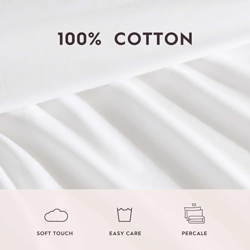 Laura Ashley - Sheet Set, Breathable Cotton Percale Bedding with Matching Pillowcases, Soft Home Decor (Scallop White, Twin) Laura Ashley