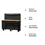 Husky 61 in. W 23 in. D 10-Drawer 1-Door Mobile Workbench with Solid Wood Top and Flip-Up Pegboard in Textured Black HuskyTool