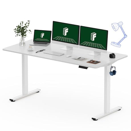 FLEXISPOT One-Piece Electric Standing Desk, 60 x 24 Inches Adjustable Desk with Seamless Desktop, Memory Controller Height Adjustment (White Frame + White Desktop, 2 Packages) FLEXISPOT
