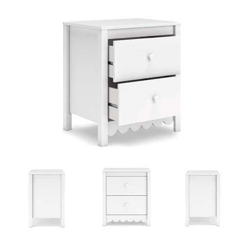 Signature Design by Ashley Hallityn Minimalist 2 Drawer Nightstand, Smooth-Gliding Drawers, Wood, 21.34" W x 15.94" D x 24.37" H, Matte White Finish Signature Design by Ashley