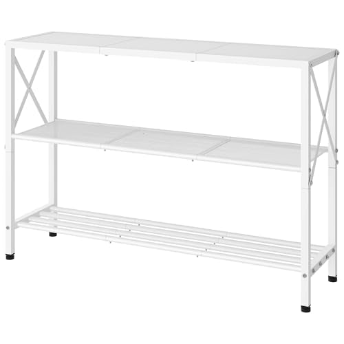 Hoctieon White Industrial Console Table, 3 Tier Entryway Tables, Hallway Desk, Narrow Sofa Tables with Shelves, Entrance Table for Entryway, Living Room, Foyer, Hallway, Office, White Hoctieon