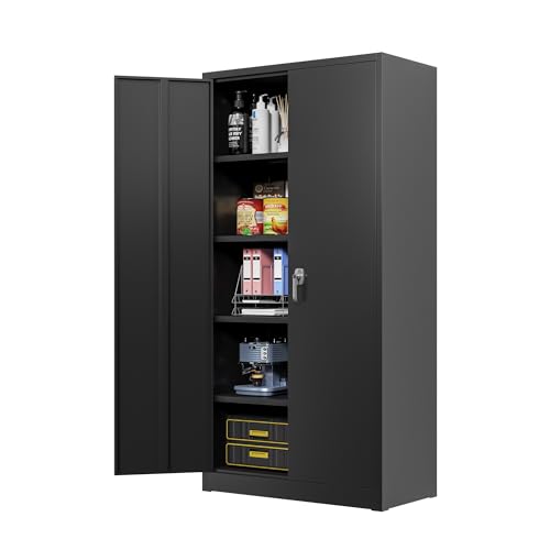 Waqiv 70''H Metal Storage Cabinet with 2 Lockable Door, Locking Garage Cabinet with 4 Adjustable Shelves, Home Office File Cabinet, Assembly Required Waqiv