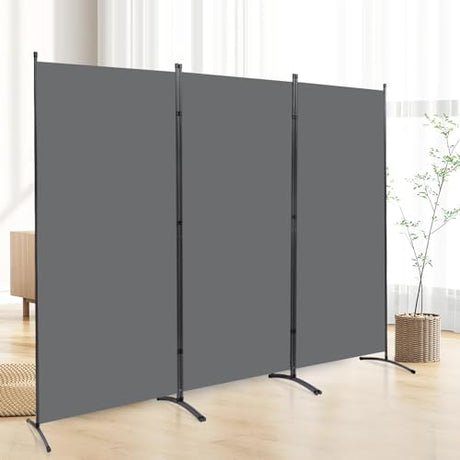 6 FT Tall Room Divider Screen Fabric Wall Divider with Metal Frame, 3 Panel Folding Privacy Screens, Portable Room Divider Panel, Freestanding Room Divider Partition for Office Bedroom Study, Grey CHOSENM