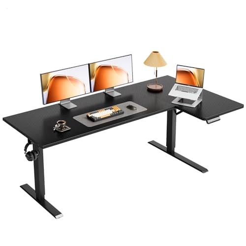 OffiGo Electric L Shaped Standing Desk, 63 Inches Height Adjustable Table, Reversiable Corner Stand Up Desk, Lifting Computer Table for Home Office, Computer Workstation, Carbon Fiber Black OffiGo