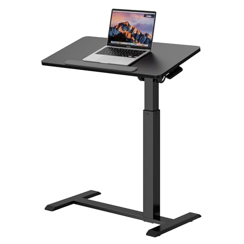 UPGRAVITY Adjustable Overbed Bedside Table - 90° Tiltable Mobile Standing Desk Portable Rolling Computer Cart Movable Desk for Laptop Bed Sofa Side Table Hospital Home Use(15.8" W x 31.5" D, Black) UPGRAVITY