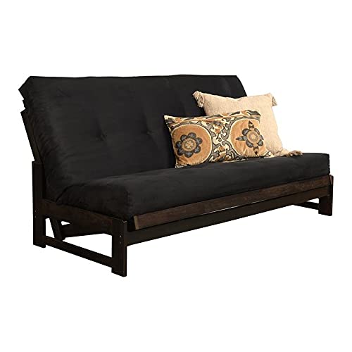 Kodiak Furniture Aspen Futon with Suede Fabric Mattress in Mocha/Black - WoodArtSupply