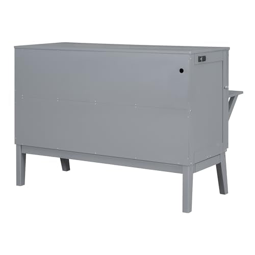 Merax Murphy Bed Queen Size with USB Port and Slide-Out Shelves on Each Side, 2-in-1 Foldable Bed Frame Cabinet Desk for Bedroom Guest Room Living Room (Gray) Merax