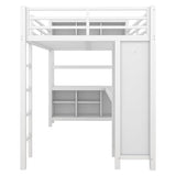 Bellemave Full Metal Loft Bed with Wardrobe, L-Shaped Desk, Storage Cubes and Shelves, Heavy Duty, White Bellemave