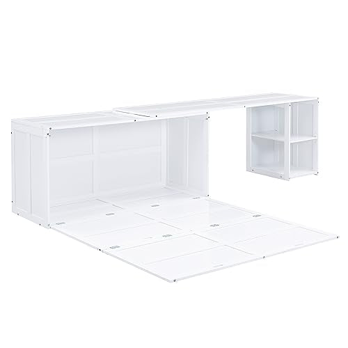 RuiSiSi Queen Murphy Bed Wall Bed with Rotable Desk, Foldable Platform Bed Frame with Storage, for Home Office Small Room, White RuiSiSi