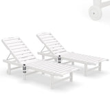 SERWALL Outdoor Chaise Lounge Set of 2, All-Weather HDPE Pool Lounge Chairs with 5-Position Adjustable Backrest, Rolling Wheels & Cup Holder for Poolside, White