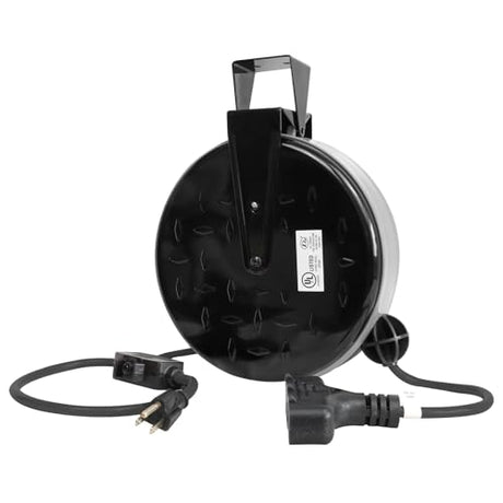 GreenProsper 30 Ft Retractable Extension Cord Reel, 16/3 SJTW Power Cord with 3 Electrical Outlets, Ceiling or Wall Mount, 10 Amp Circuit Breaker, Metal Plate, UL Listed, Grey GreenProsper