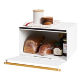 Yamazaki Home Bread Box Keeper Holder Container, Metal Bread Holder Saver, Slim Space Saving Counter Storage Steel + WoodWhite YAMAZAKI