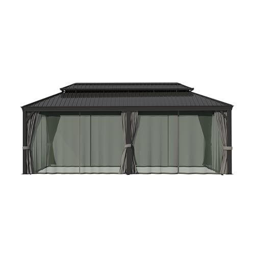 Yardenaler 14x20 FT Hardtop Gazebo Canopy with Double Galvanized Steel Roof, Permanent Outdoor Pavilion with Curtain & Mesh Netting for Patio. Garden, Backyard, Black Yardenaler