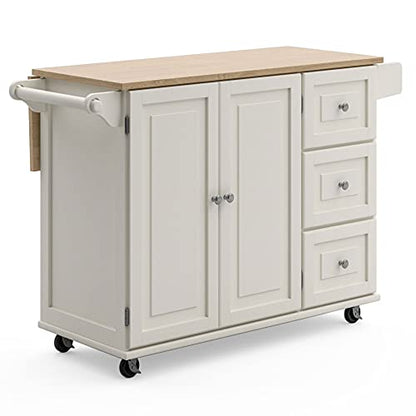 Homestyles Mobile Kitchen Island Cart with Wood Drop Leaf Breakfast Bar, Off White,Soft White, 54 Inch Width