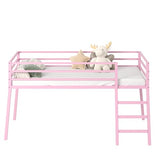 Lutown-Teen 43 inch High Metal Twin XL Loft Bed with Stairs and Guardrail for Juniors, Space Saving Loft Bed for Small Bedroom, Pink Lutown-Teen