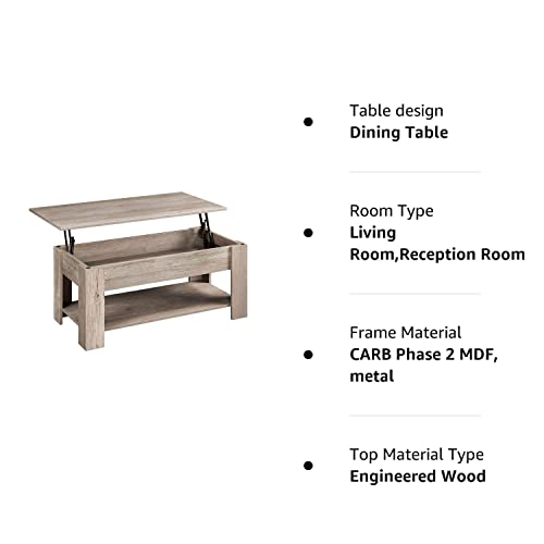 Yaheetech Lift Top Coffee Table with Hidden Compartment and Storage Shelf, Rising Tabletop Dining Table for Living Room Reception Room, 38.6in L, Grey