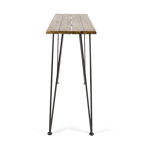 Christopher Knight Home Denali Outdoor Industrial Acacia Wood Bar Set with Finished Iron Frame, Teak Finish / Rustic Metal Christopher Knight Home