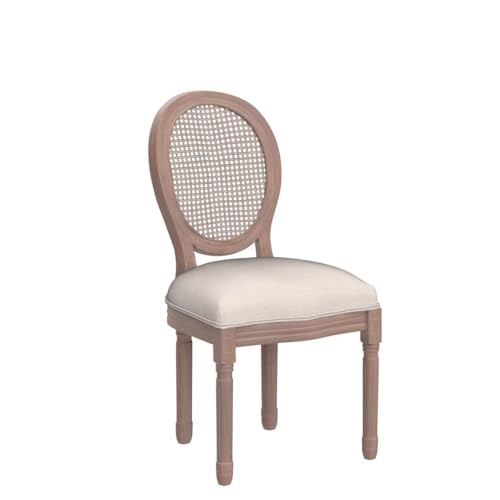Nrizc French Country Dining Chairs Set of 4, Farmhouse Fabric Chairs with Round Back, Rattan Dining Chair, Oval Side Chairs for Dining Room/Living Room/Kitchen/Restaurant Nrizc