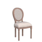 Nrizc French Country Dining Chairs Set of 4, Farmhouse Fabric Chairs with Round Back, Rattan Dining Chair, Oval Side Chairs for Dining Room/Living Room/Kitchen/Restaurant Nrizc